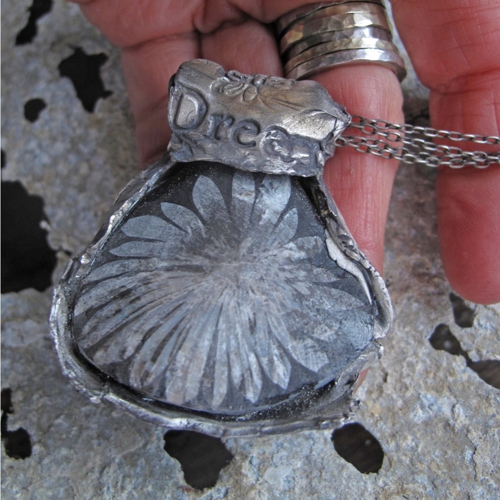 Sterling silver necklace with chrysanthemum stone pendant